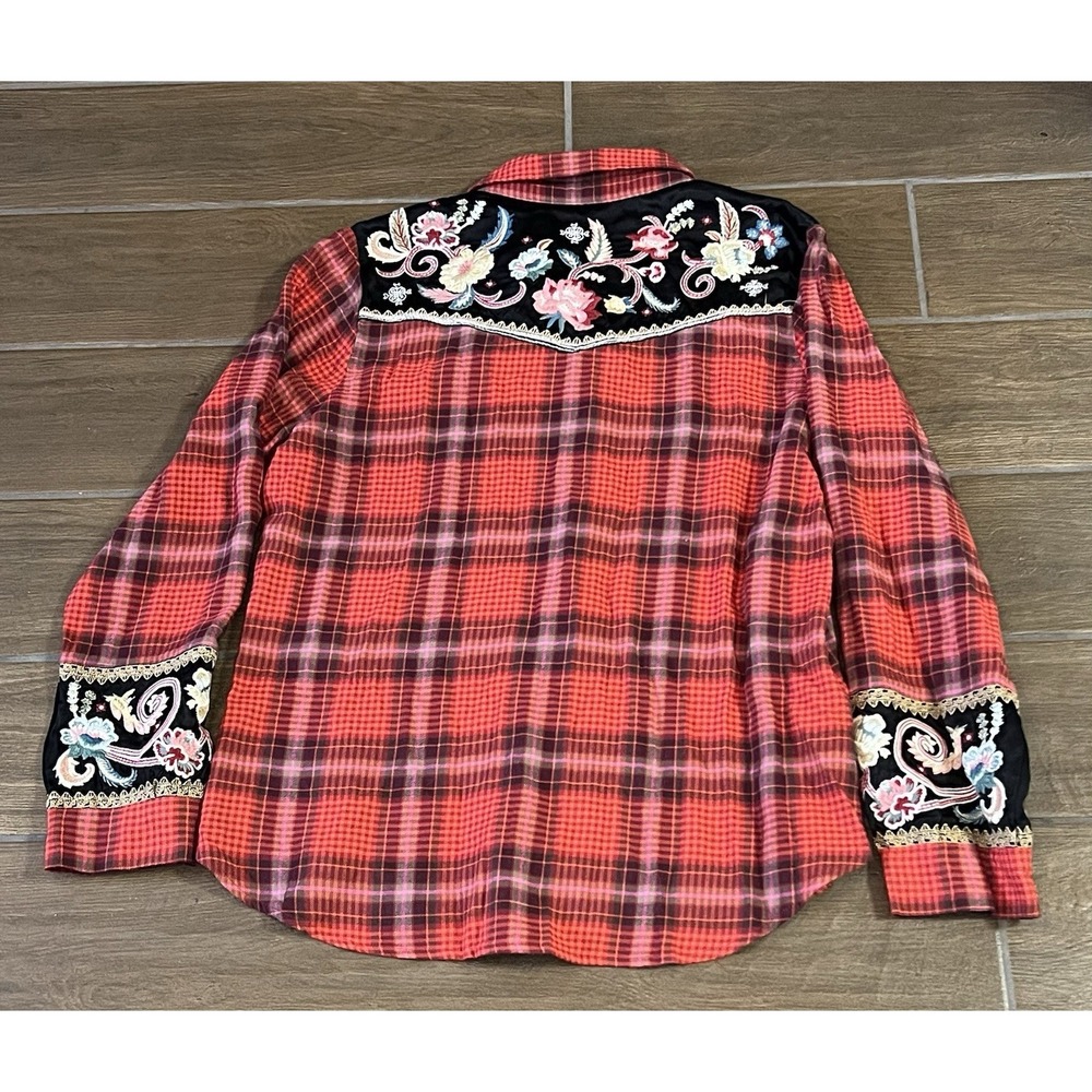 Johnny Was Workshop Red Esme Button Down Long Sleeve Shirt Large Embroidery - Picture 6 of 6